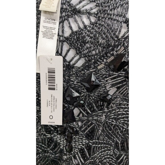 Chico's Black Embellished Open Knit Pullover Sweater Small - Picture 9 of 12